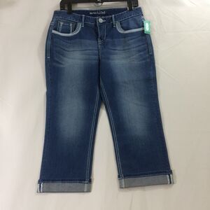 NEW Maurices Cropped Cuffed Denim Jeans Bling Flap Pockets Curvy Fit 7/8 NWT